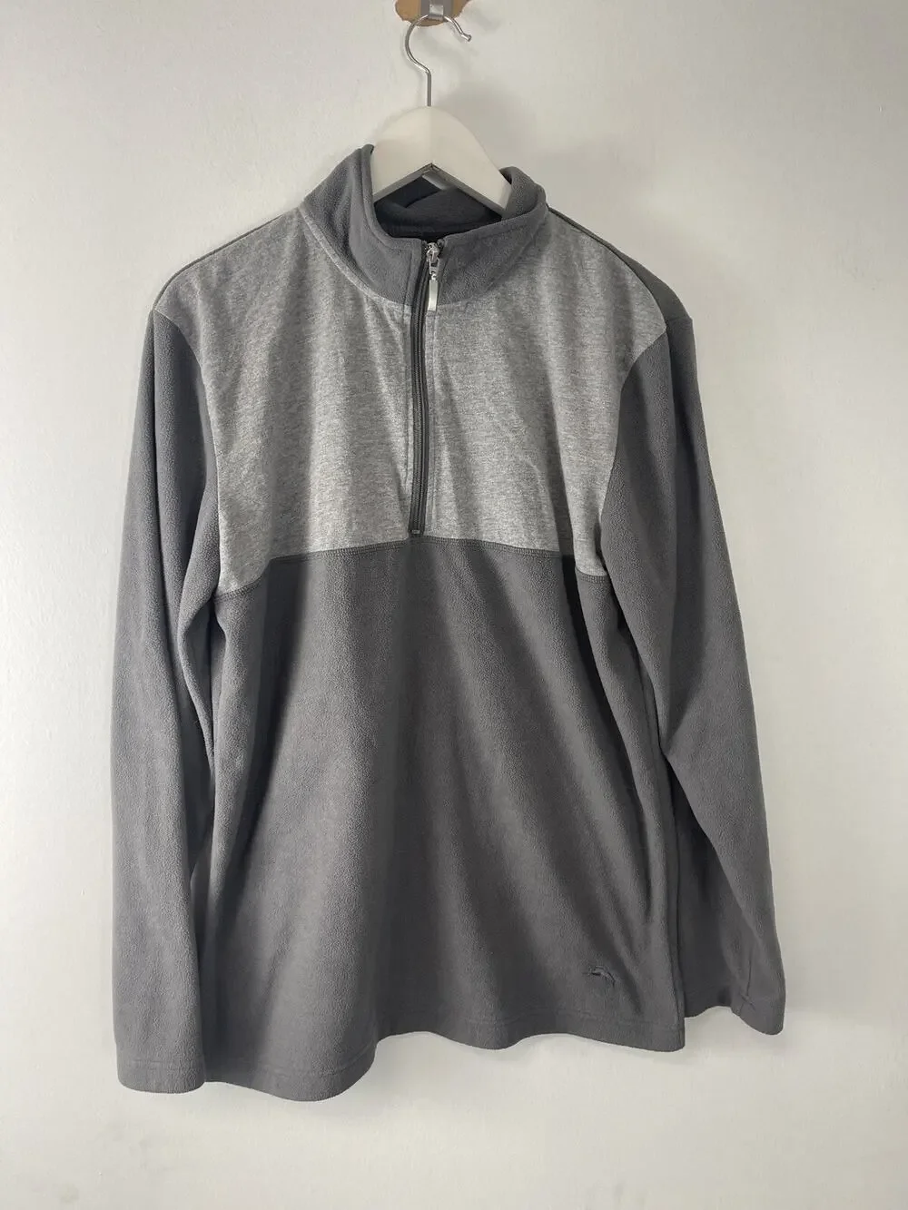 Tommy Bahama Sweater Men Medium Gray Quarter Zip Fleece Pullover Logo Jacket N39